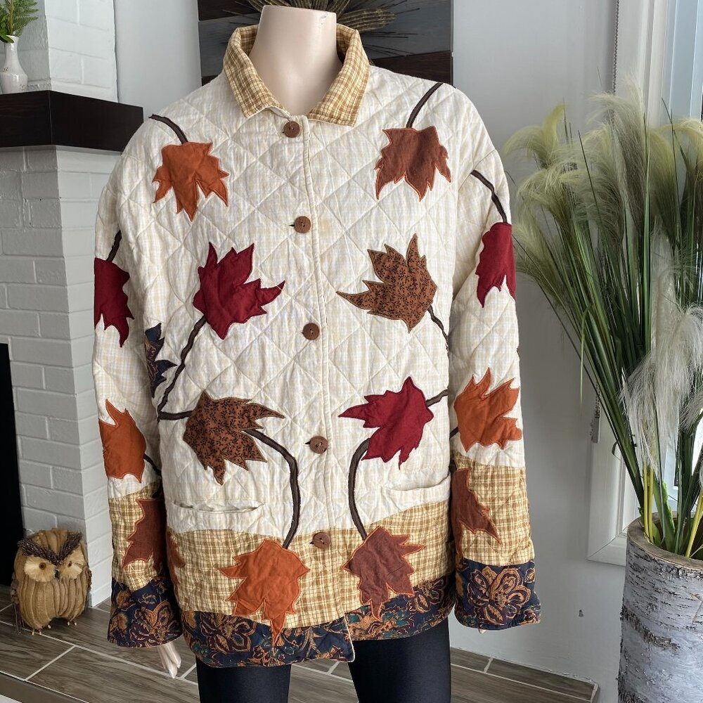 Patch Magic Reversible Quilted Cotton Jacket Autumn Leaf Plus Sz - Picture 2 of 12
